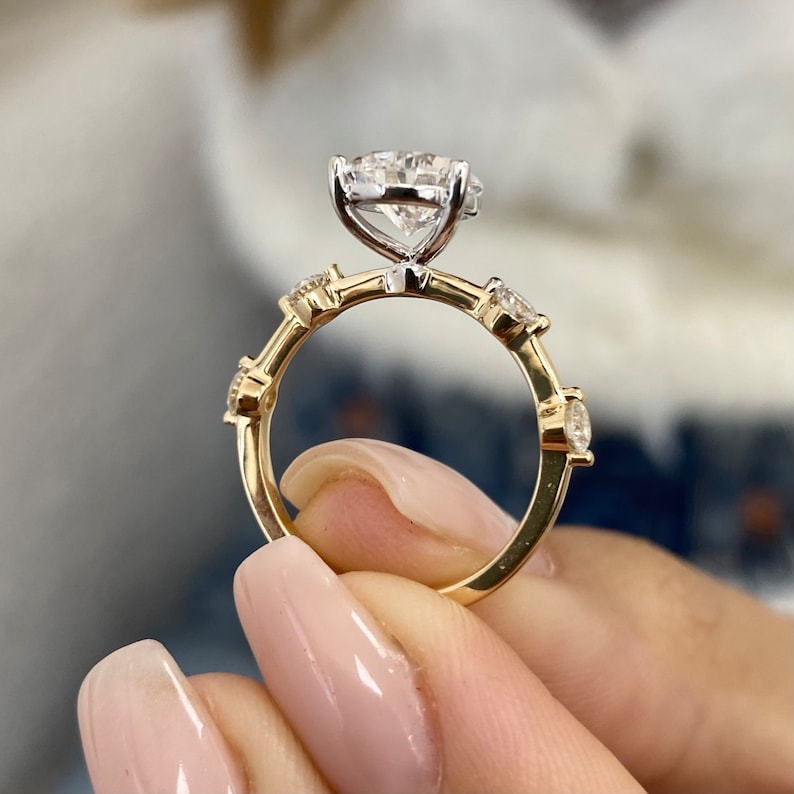 Pear Moissanite Dainty Two Tone Engagement Ring For Her