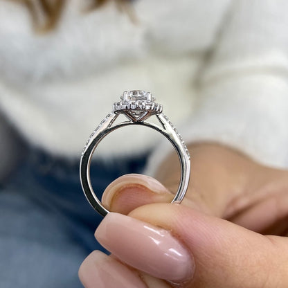 Brilliant Round Moissanite Diamond Halo & Pave Setting Engagement Ring