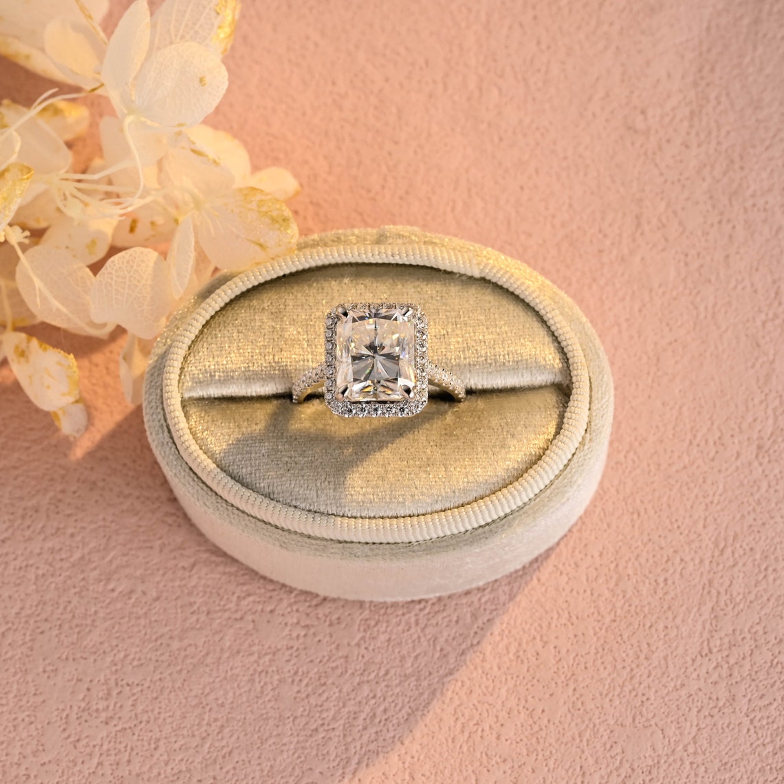 Radiant Moissanite Halo Engagement Ring Vintage Ring For Her