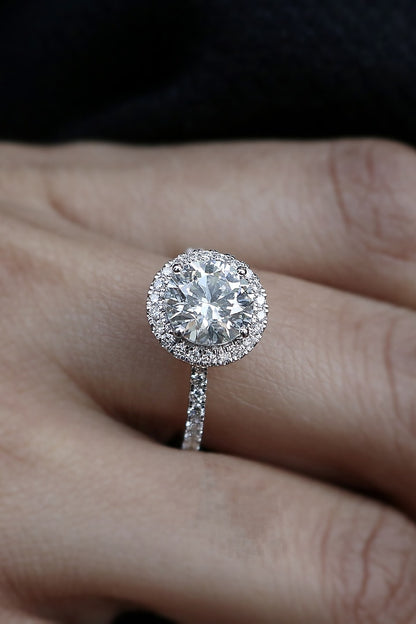 Brilliant 1 CT Round Cut Moissanite Engagement Ring Side Accent Stone Ring