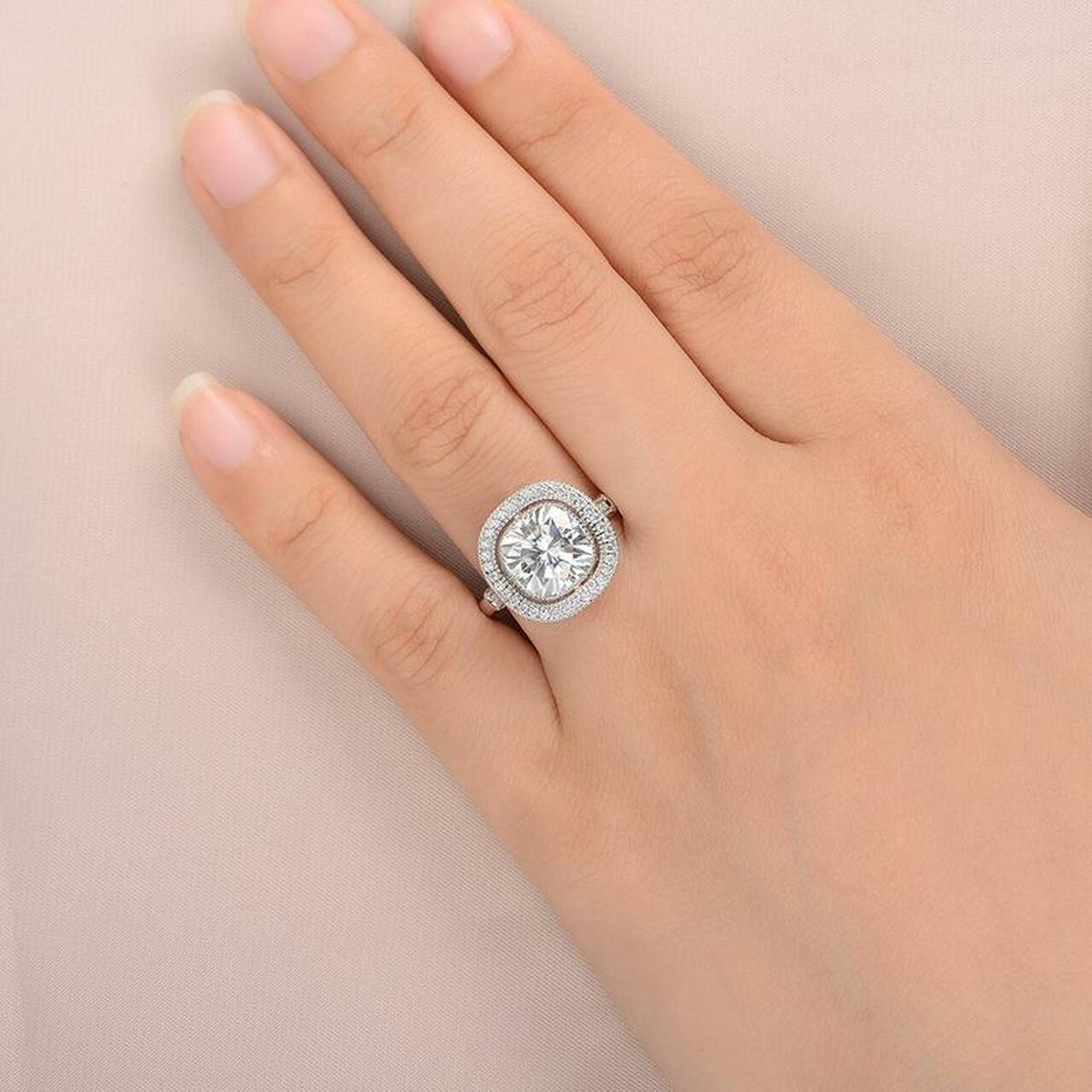 Cushion Cut Moissanite Unique Halo Engagement Ring Gift For Her