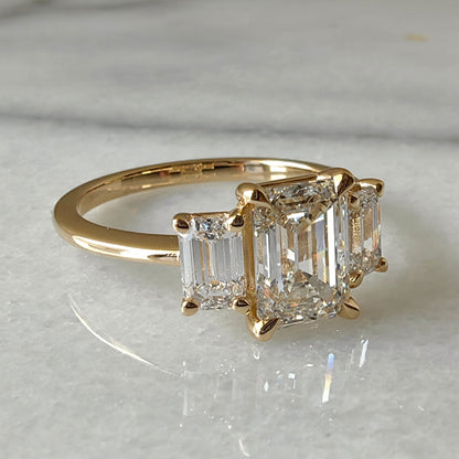 Emerald Cut Moissanite Three Stone Engagement Ring Gift For Her