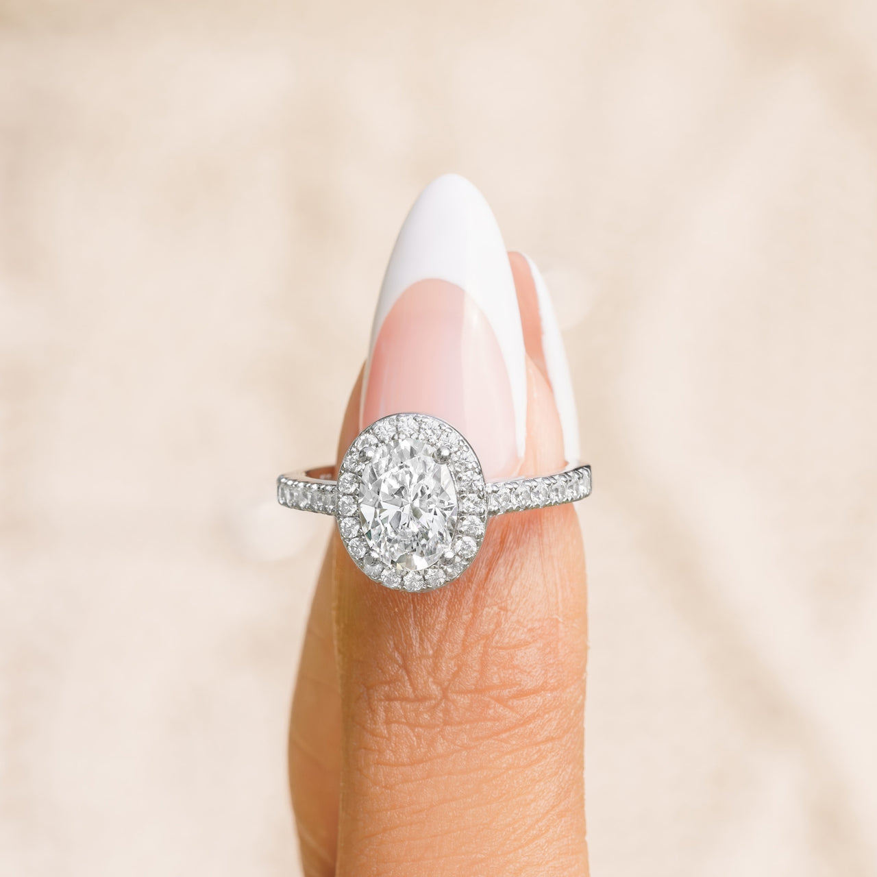 Oval Shape Moissanite Halo & Pave Engagement Ring Diamonds Ring