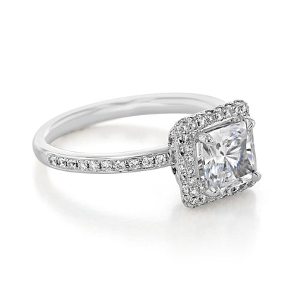 Princess Cut Moissanite Halo Engagement Ring For Her Minimalist