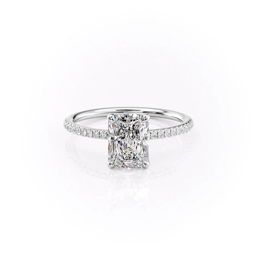 Radiant Moissanite 4 CT Side Accent Diamond Ring Pave Setting Engagement Ring