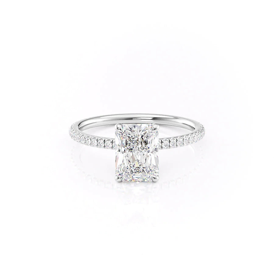 Radiant Shape Moissanite Hidden Halo Pave Setting Engagement Ring