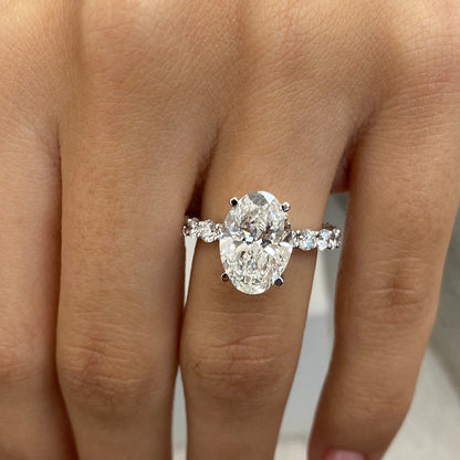 Oval Moissanite Hidden Halo & Pave Setting Engagement Ring Minimalist