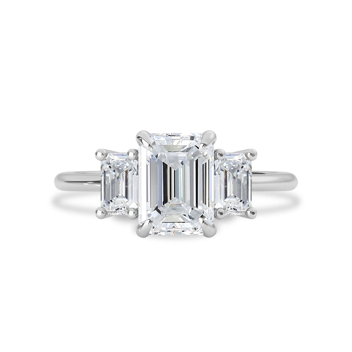 Emerald Cut Moissanite Three Stone Engagement Ring Gift For Her