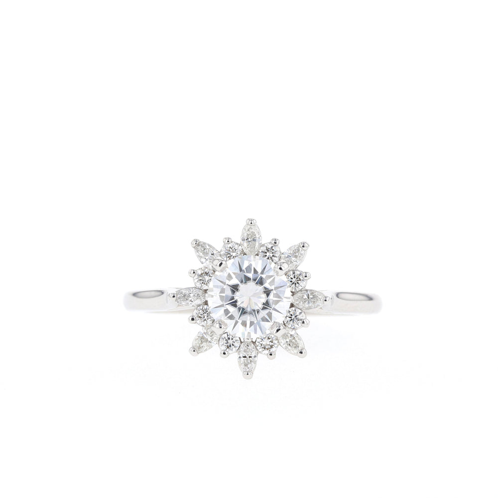 Round Cut Diamond Cluster Moissanite Engagement Ring Gift For Her