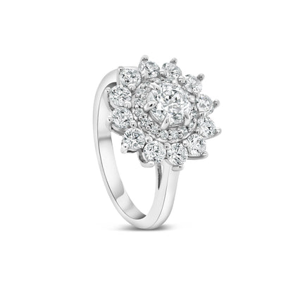 Round Cut Moissanite Floral Halo Engagement Ring Flower Design Ring