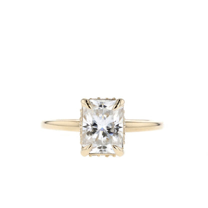 Radiant Cut Hidden Halo Moissanite Diamond Engagement Ring For Her