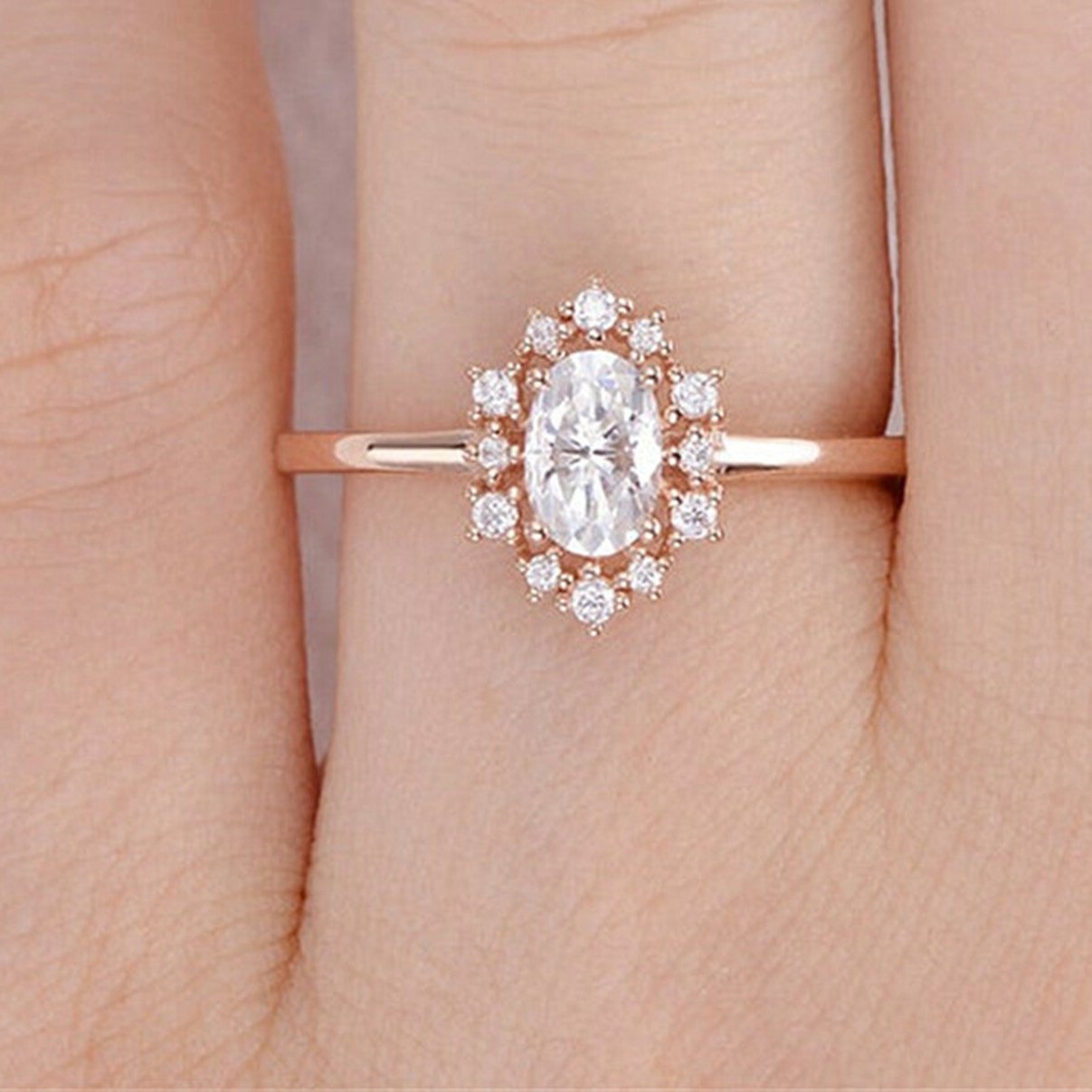 Oval Cut Moissanite Engagement Ring Diamond Cluster Ring Minimalist Style Gift For Her