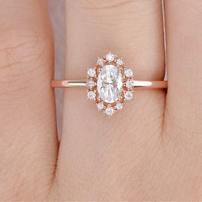 Oval Cut Moissanite Engagement Ring Diamond Cluster Ring Minimalist Style Gift For Her