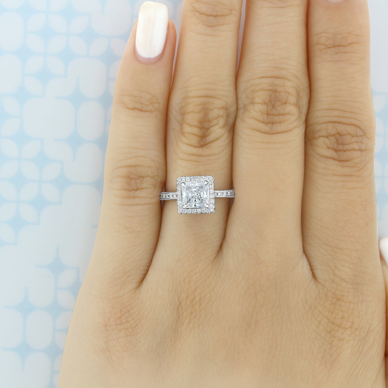 Princess Cut Moissanite Halo Engagement Ring For Her Minimalist