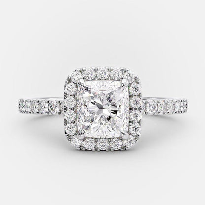 Radiant Cut 1 CT Moissanire Engagement Ring Side Accent Halo Ring