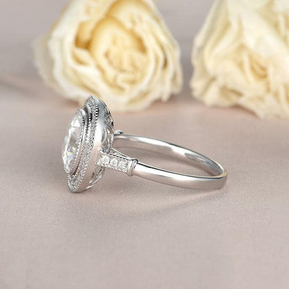 Cushion Cut Moissanite Unique Halo Engagement Ring Gift For Her