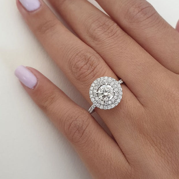 Round Brilliant Cut Double Halo Paved Engagement Ring Diamond Cluster Ring