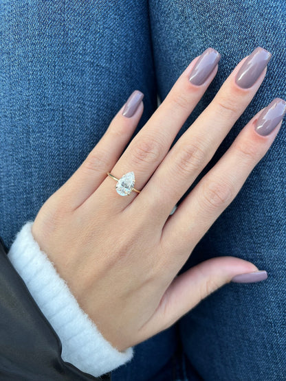 Pear Cut Moissanite Solitaire Engagement Ring Simple Dainty Ring