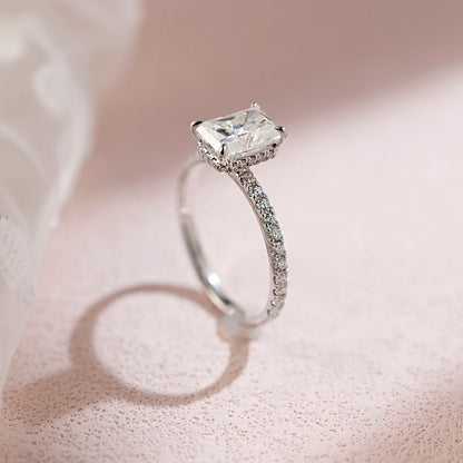 Radiant Moissanite Hidden Halo & Pave Engagement Ring For Her