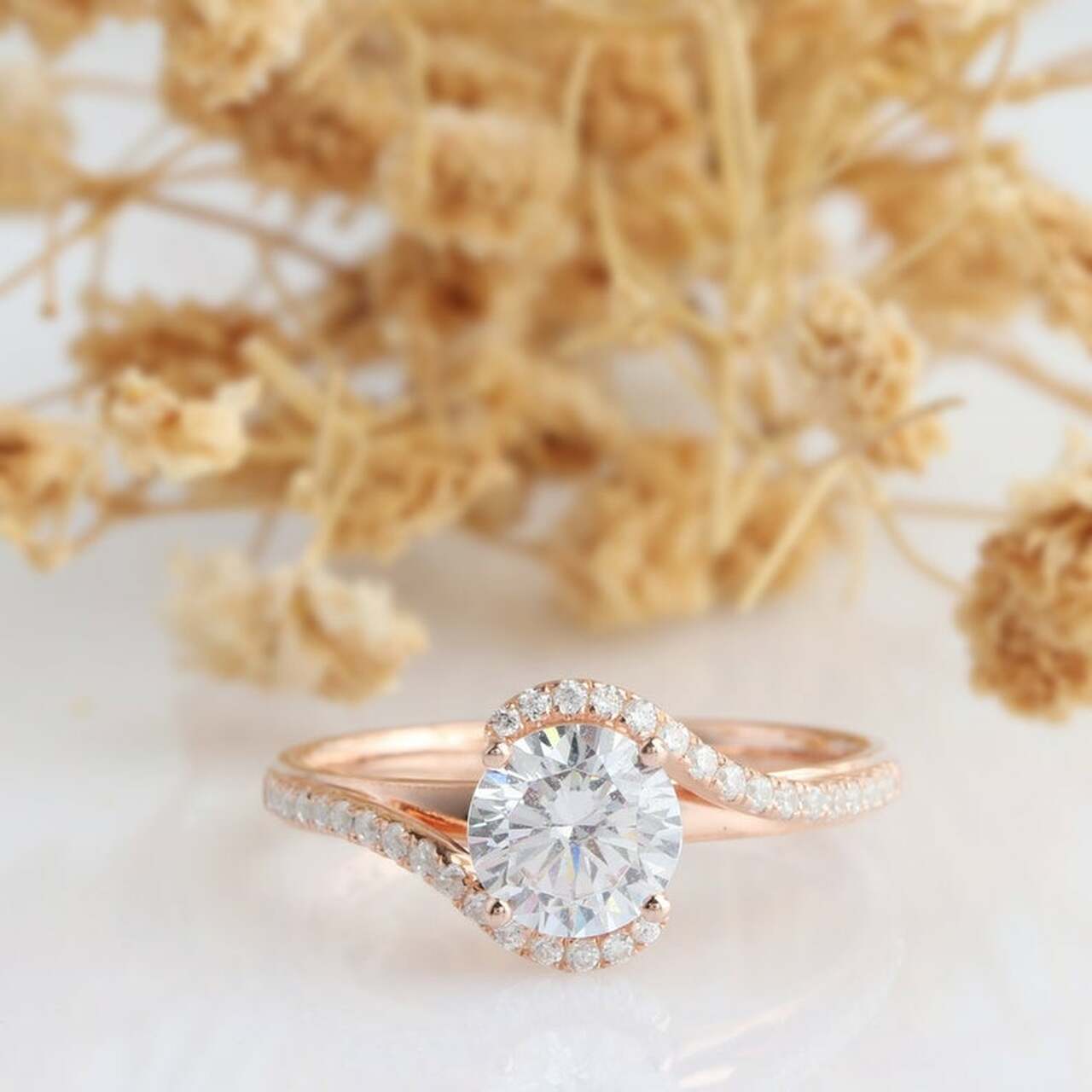 Brilliant Round Cut 1 CT Moissanite Engagement Ring Bypass Style Ring