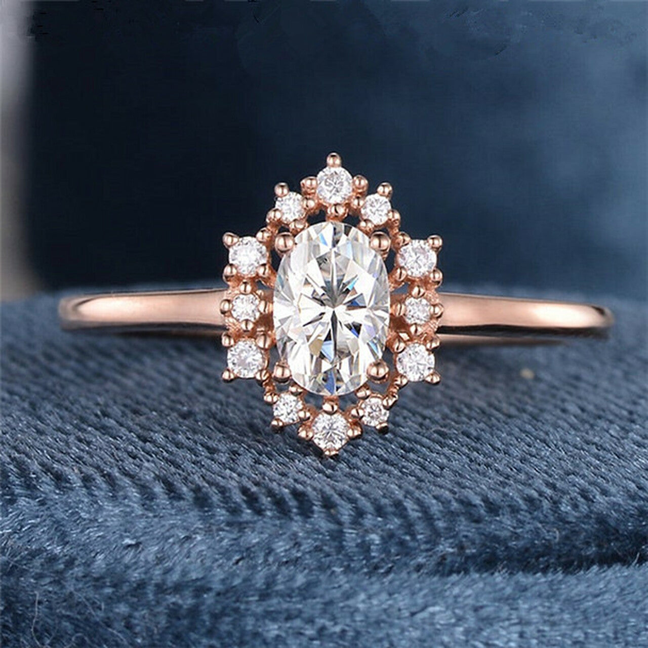 Oval Cut Moissanite Engagement Ring Diamond Cluster Ring Minimalist Style Gift For Her