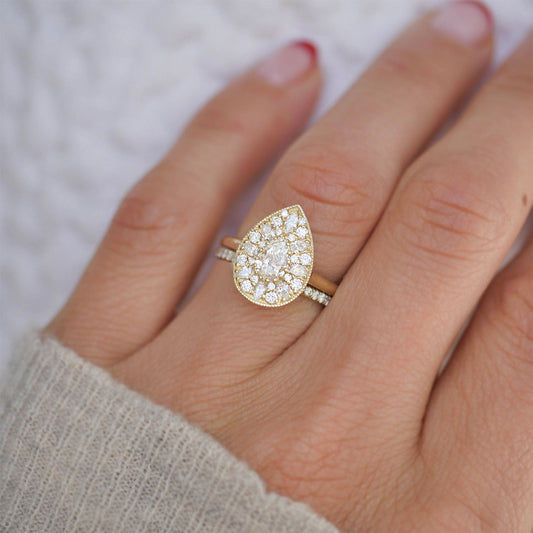 0.53 Ct Pear Cut Moissanite Diamond Vintage Engagement Ring