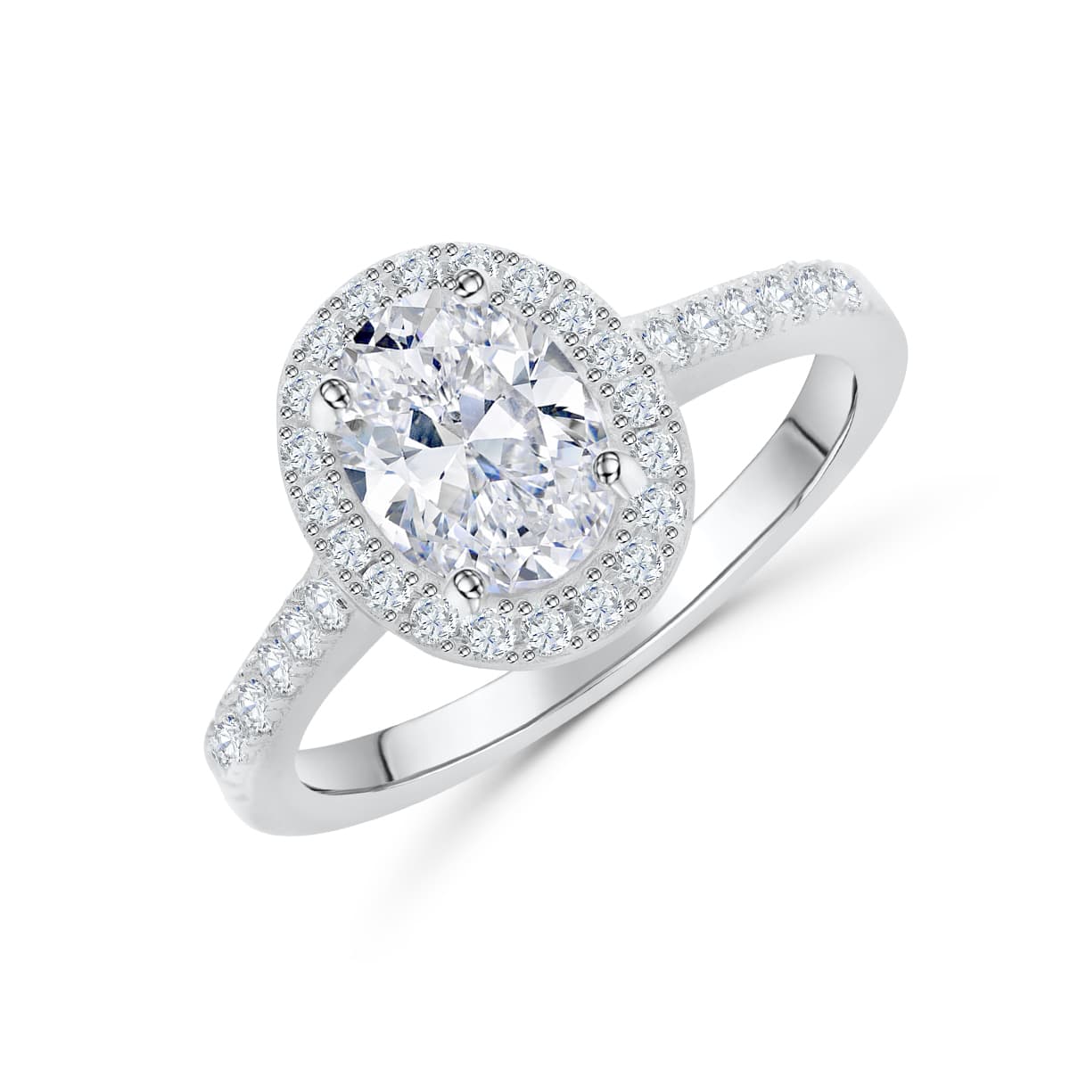 Oval Shape Moissanite Halo & Pave Engagement Ring Diamonds Ring