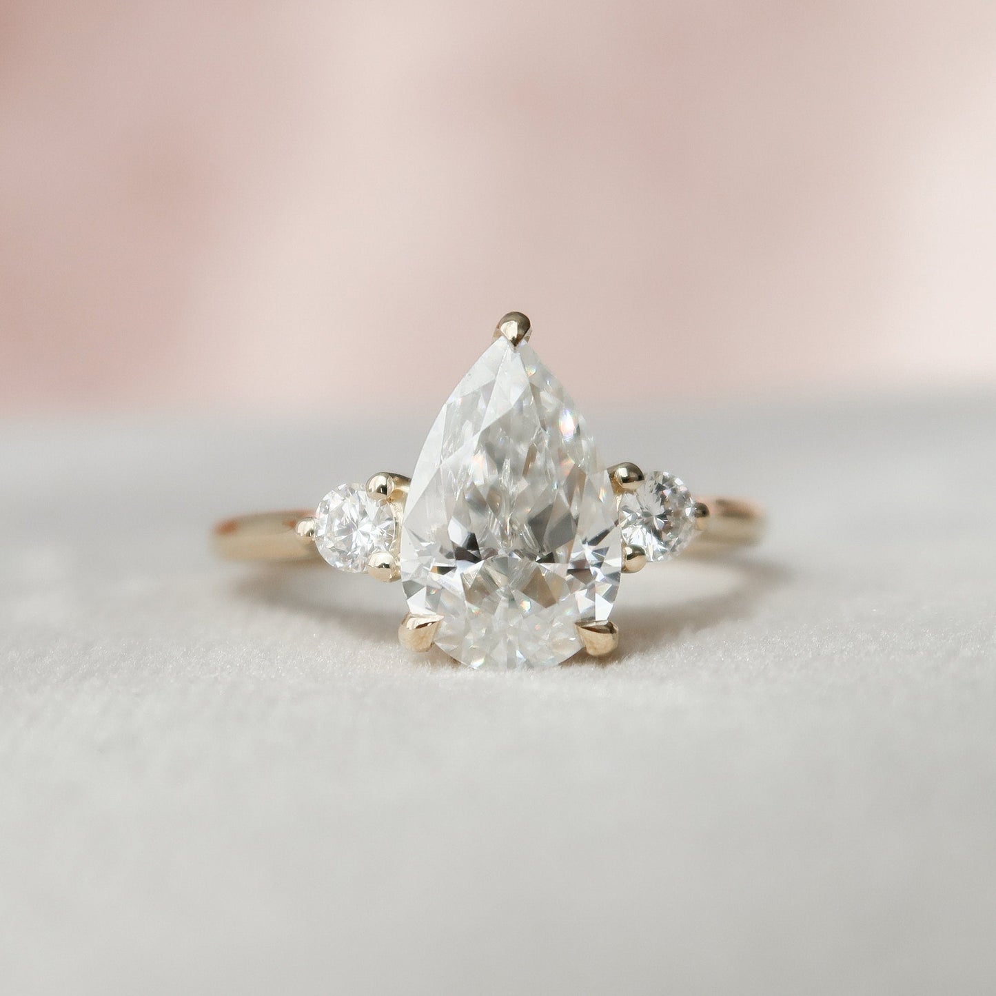 Pear Cut Three Stone Moissanite Diamond Engagement Ring