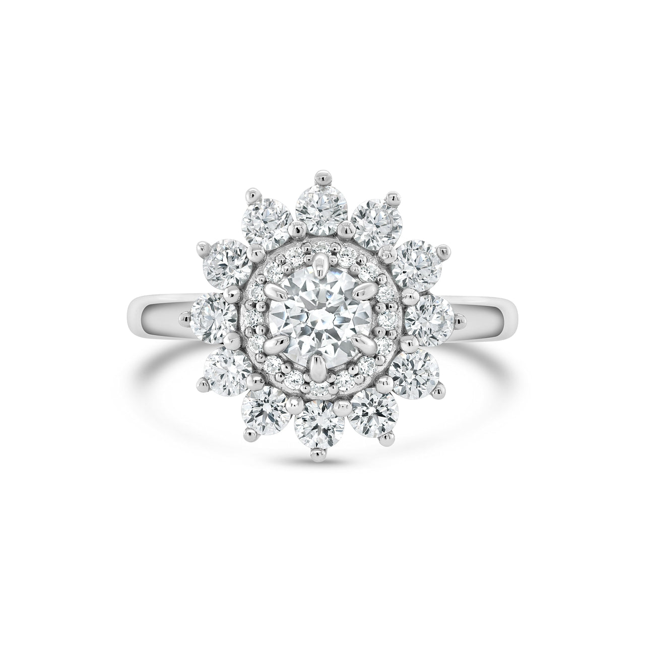 Round Cut Moissanite Floral Halo Engagement Ring Flower Design Ring