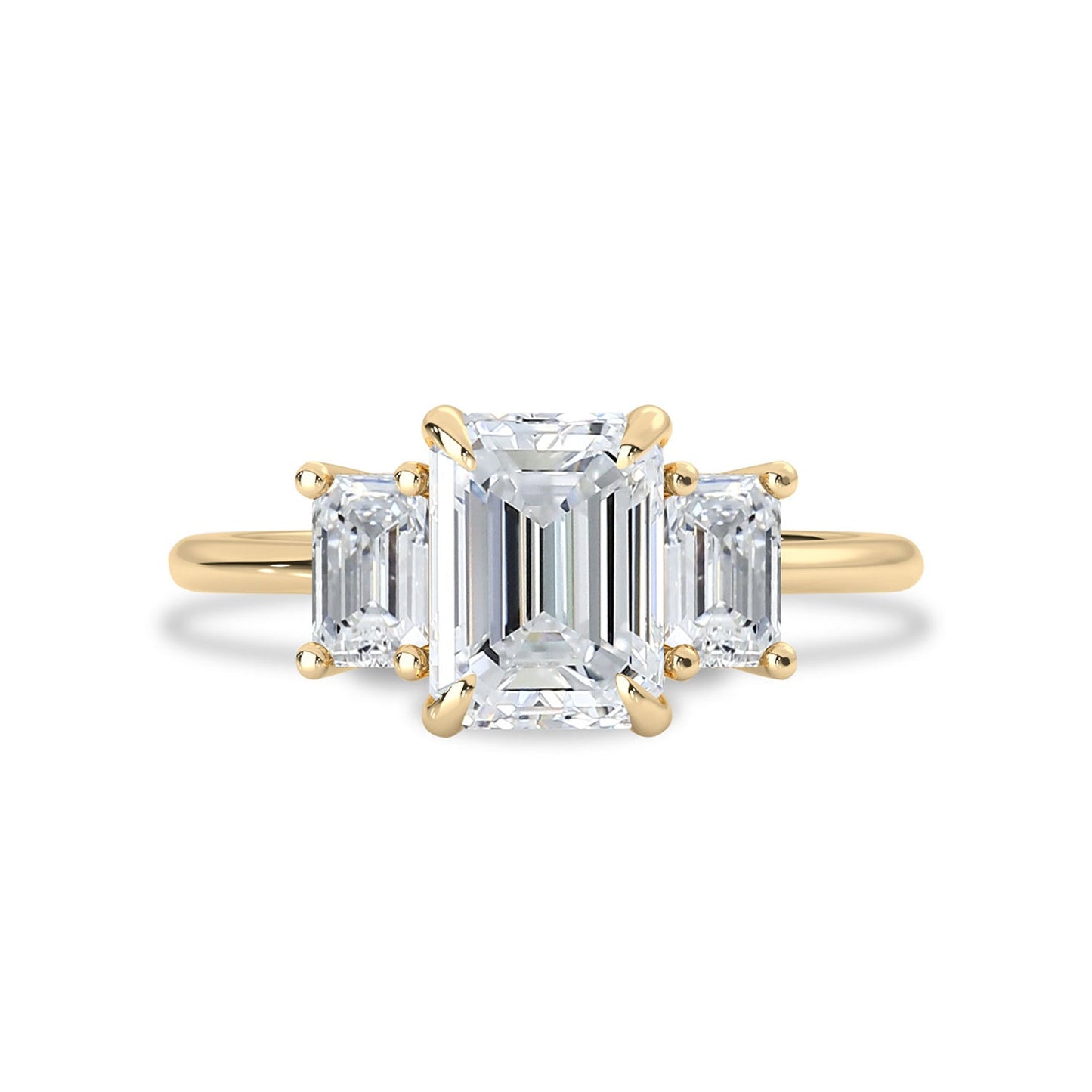 Emerald Cut Moissanite Three Stone Engagement Ring Gift For Her