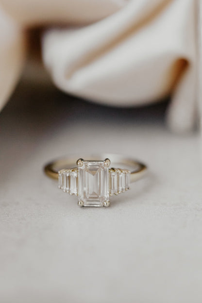 Emerald Cut Diamond Cluster Moissanite Engagement Ring For Her