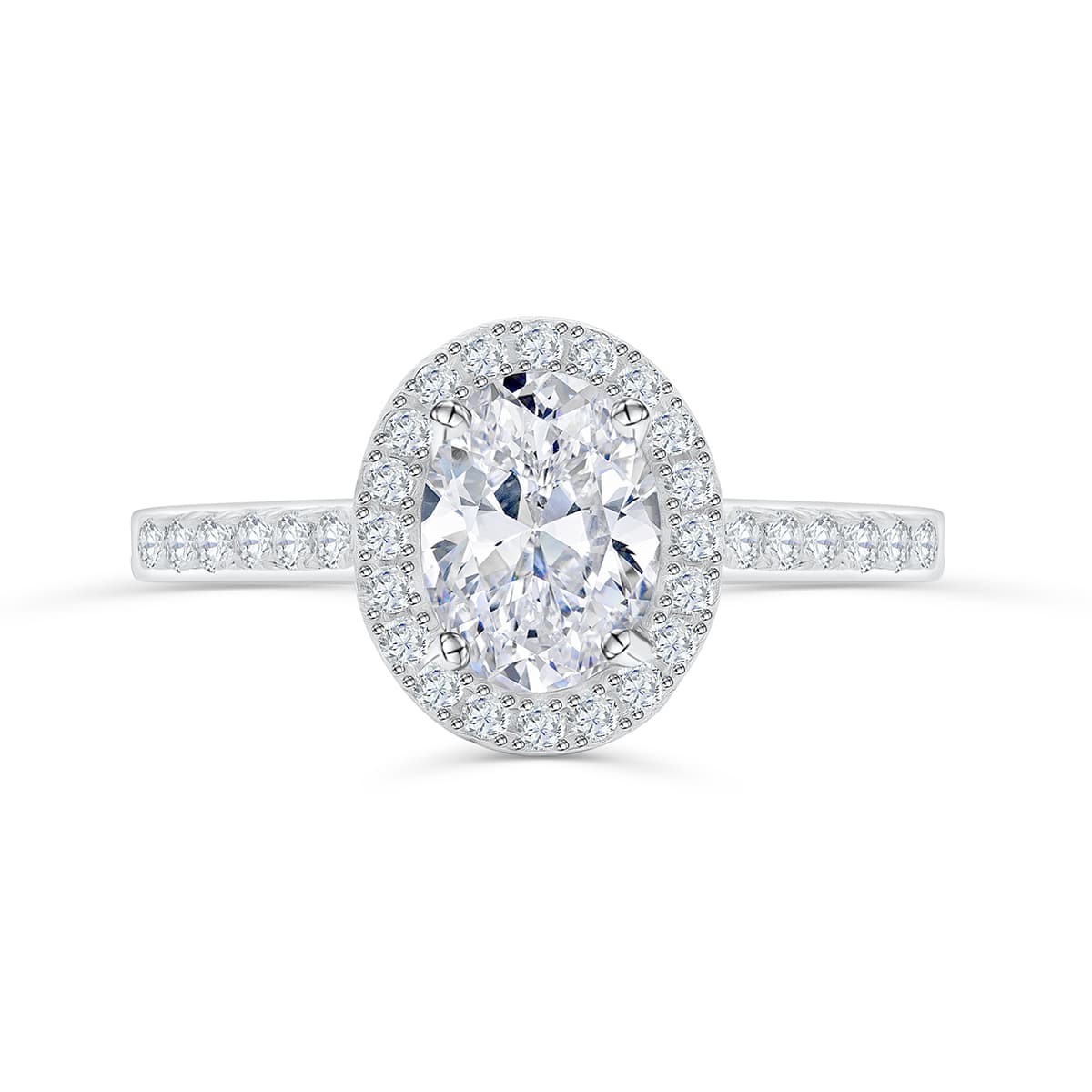 Oval Shape Moissanite Halo & Pave Engagement Ring Diamonds Ring