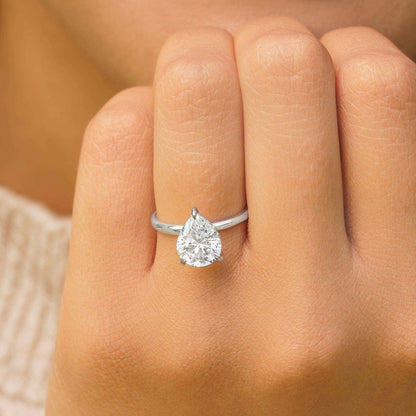 Pear Moissanite Hidden Halo Engagement Ring Anniversary Ring