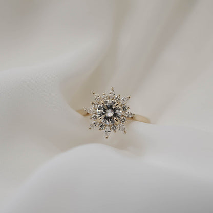 Round Cut Diamond Cluster Moissanite Engagement Ring Gift For Her