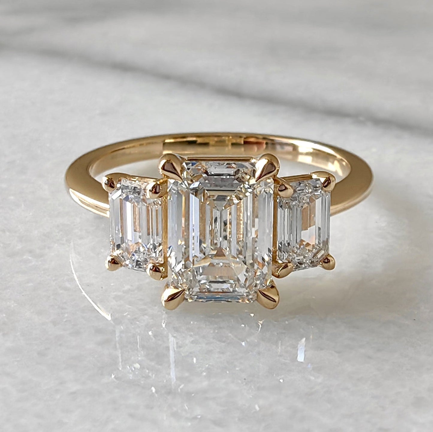 Emerald Cut Moissanite Three Stone Engagement Ring Gift For Her