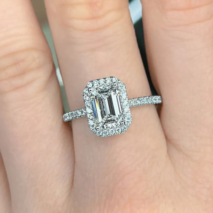 1.75 CT Emerald Cut Moissanite Halo Engagement Ring - Eurus engagement rings