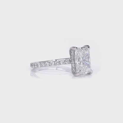 Radiant Cut Moissanite Hidden Halo Pave Setting Engagement Ring