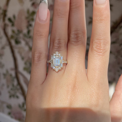 1.50 Ct Emerald Cut Moissanite Diamond Vintage Halo Engagement Ring