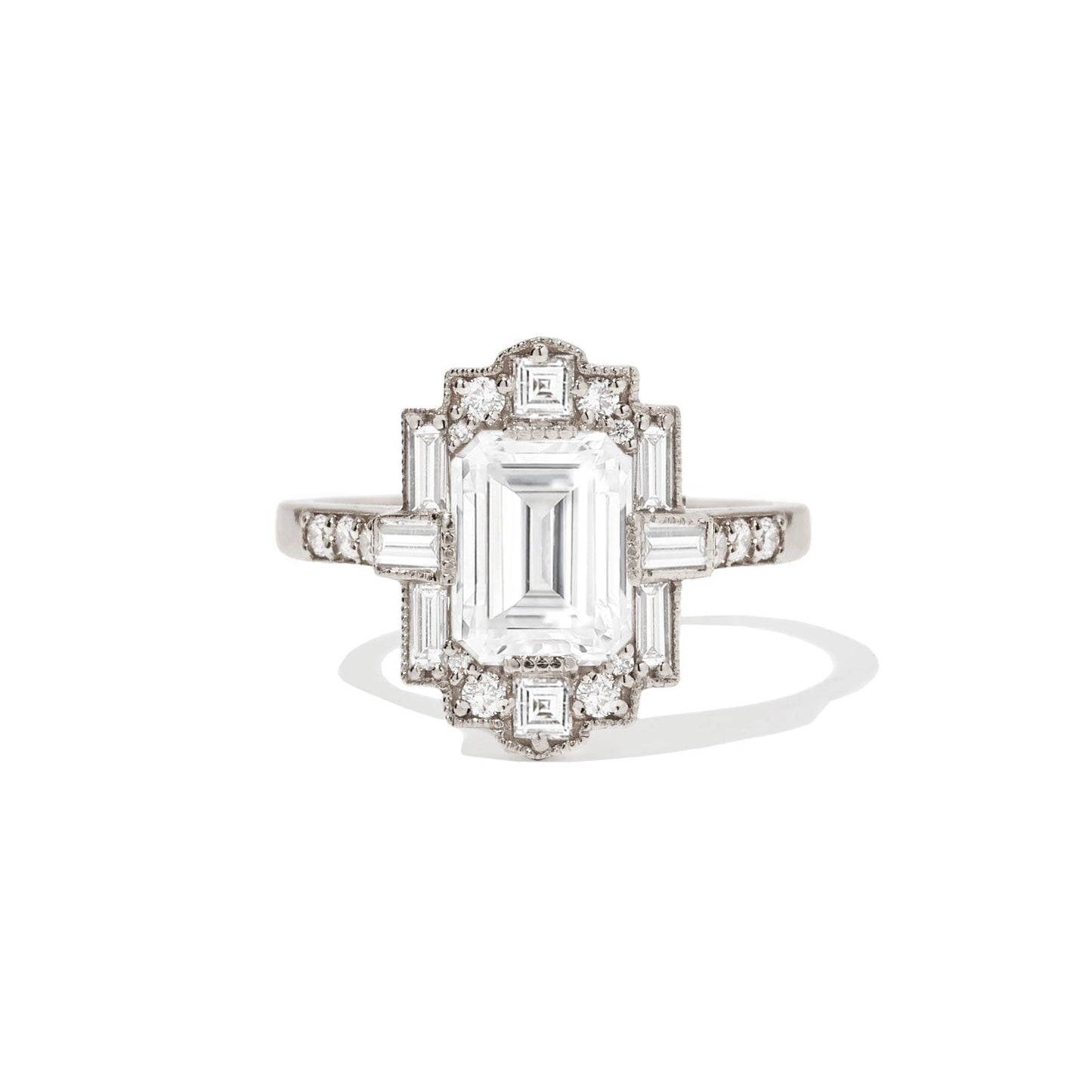 1.50 Ct Emerald Cut Moissanite Diamond Vintage Halo Engagement Ring