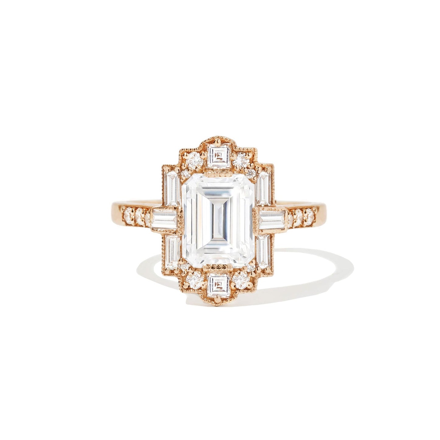 1.50 Ct Emerald Cut Moissanite Diamond Vintage Halo Engagement Ring