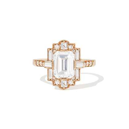 1.50 Ct Emerald Cut Moissanite Diamond Vintage Halo Engagement Ring