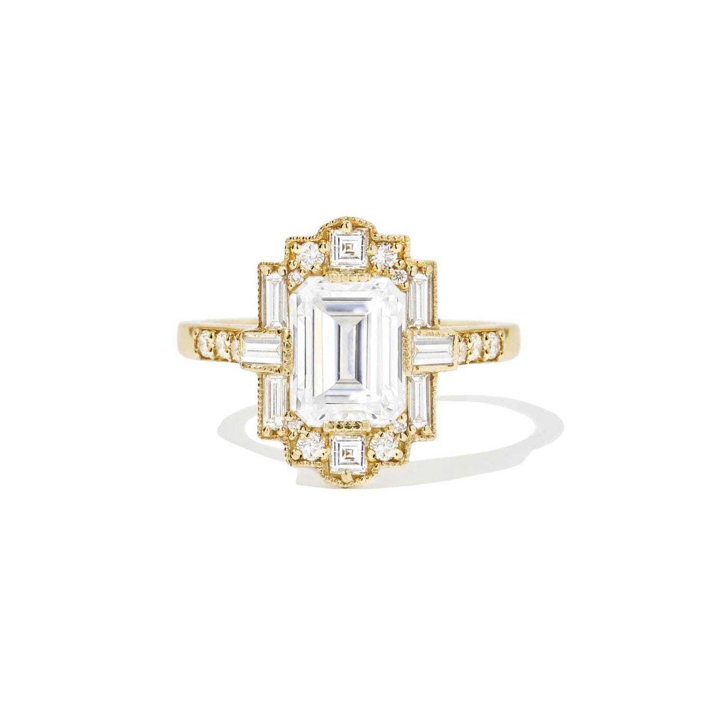 1.50 Ct Emerald Cut Moissanite Diamond Vintage Halo Engagement Ring